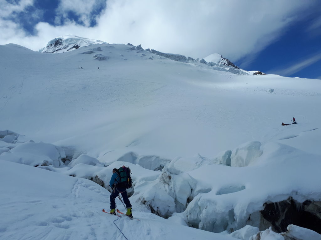 Passage de la jonction avant d'arriver aux Grands Mulets